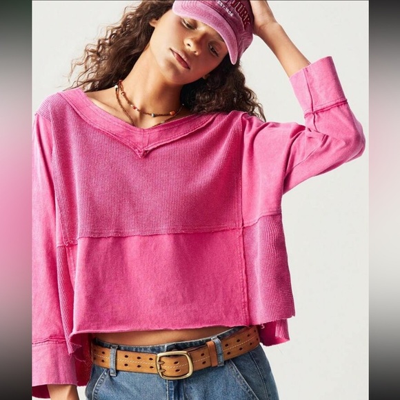 Boho patchwork oversized cropped Vneck 3/4 sleeve NEW - Picture 1 of 9